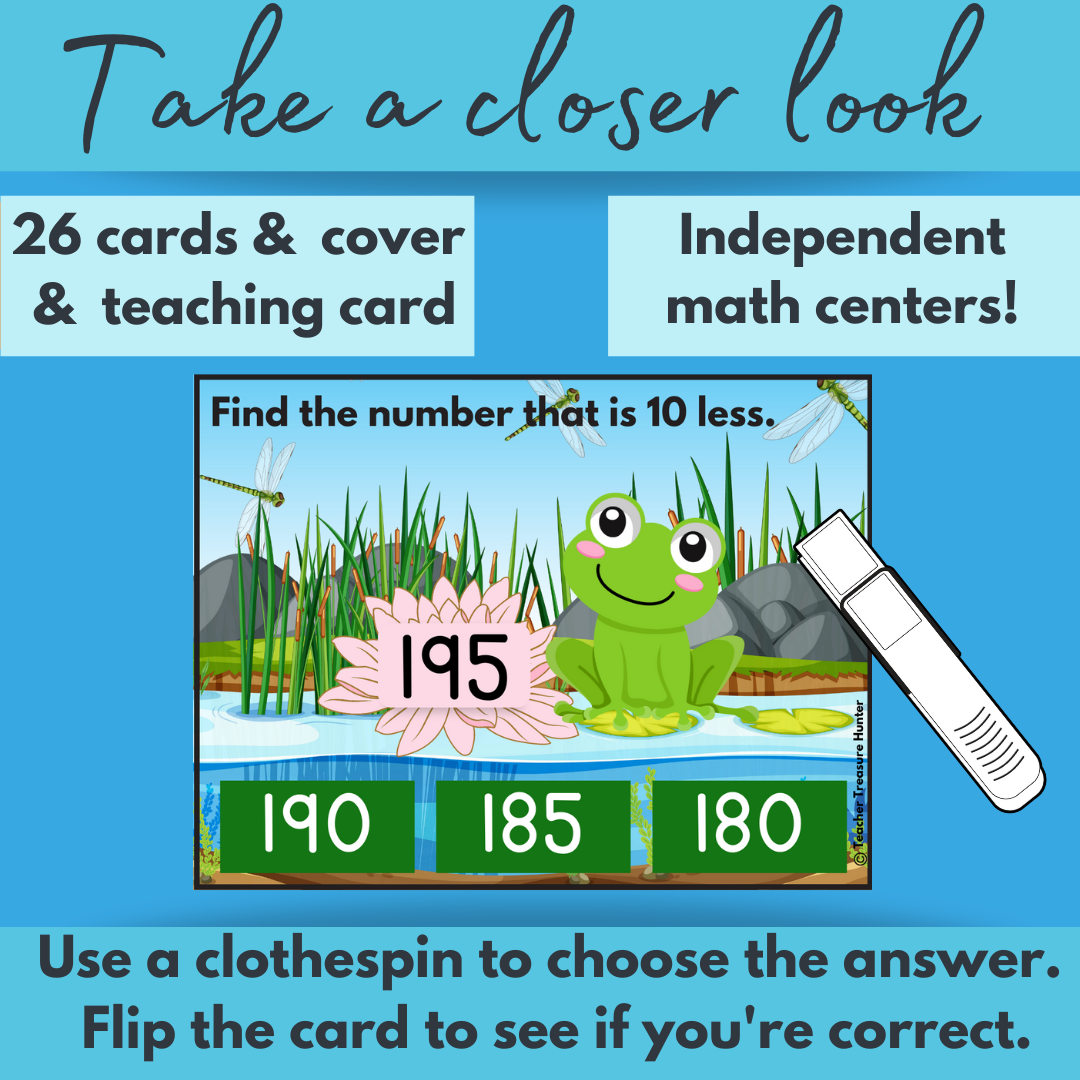 Math task cards for 2nd grade | 10 more & 10 less NBT.B.8