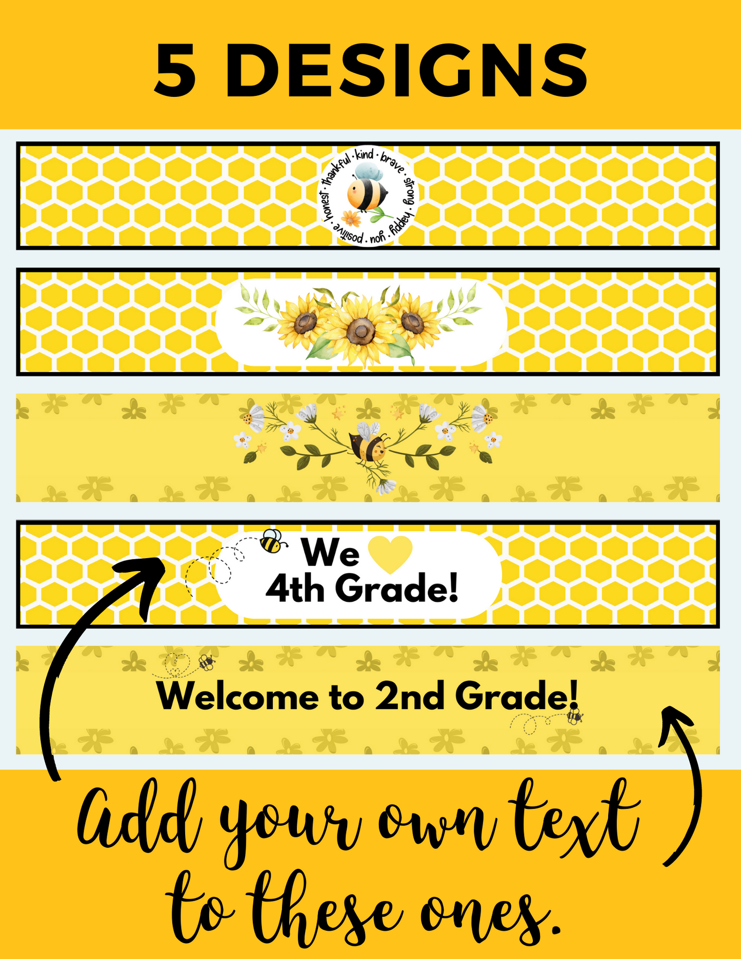 Bee Water Bottle labels for back to school, orientation, open house