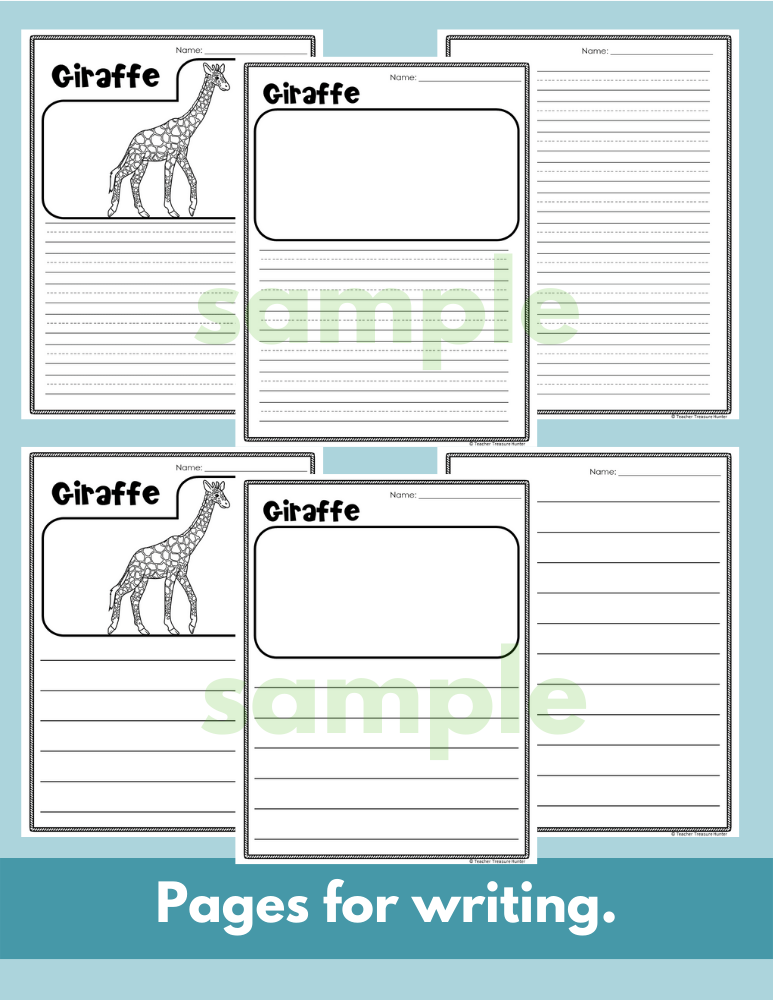 Giraffe African Savanna habitat Read Write Color activity for K, 1st, 2nd grade