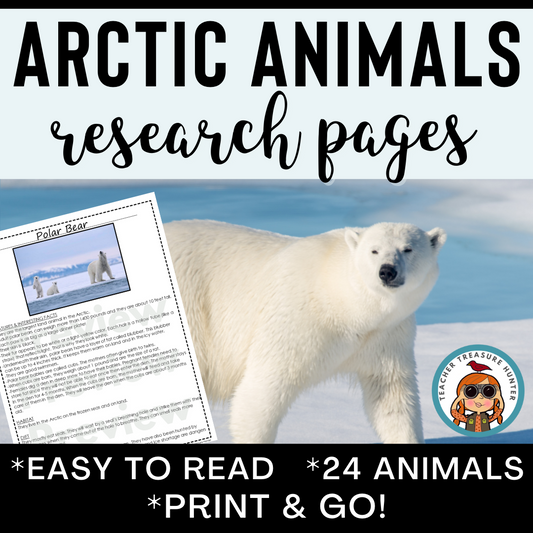 Arctic Animal Research Information Pages Bundle featuring 25 Arctic Animals