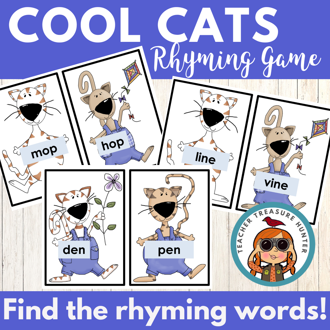 Short and long vowel Rhyming words game 1st grade | Cool Cats Rhyming Game