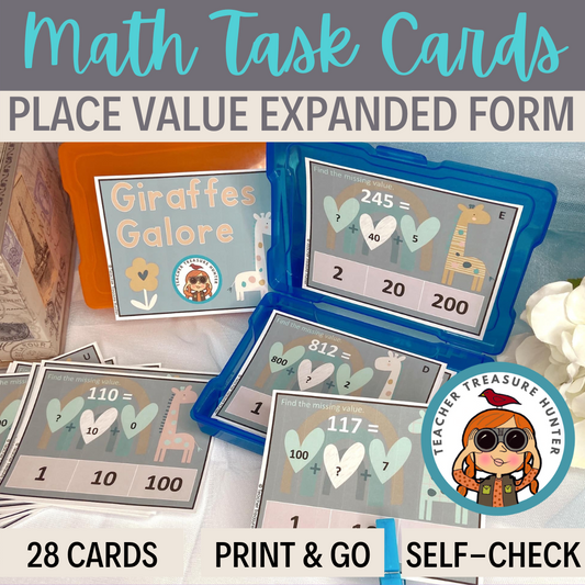 Giraffes Galore math place value task cards