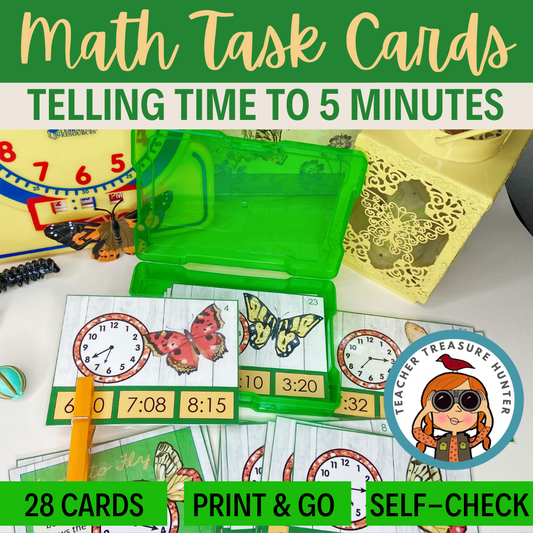 Butterfly Telling Time task cards for 2nd grade