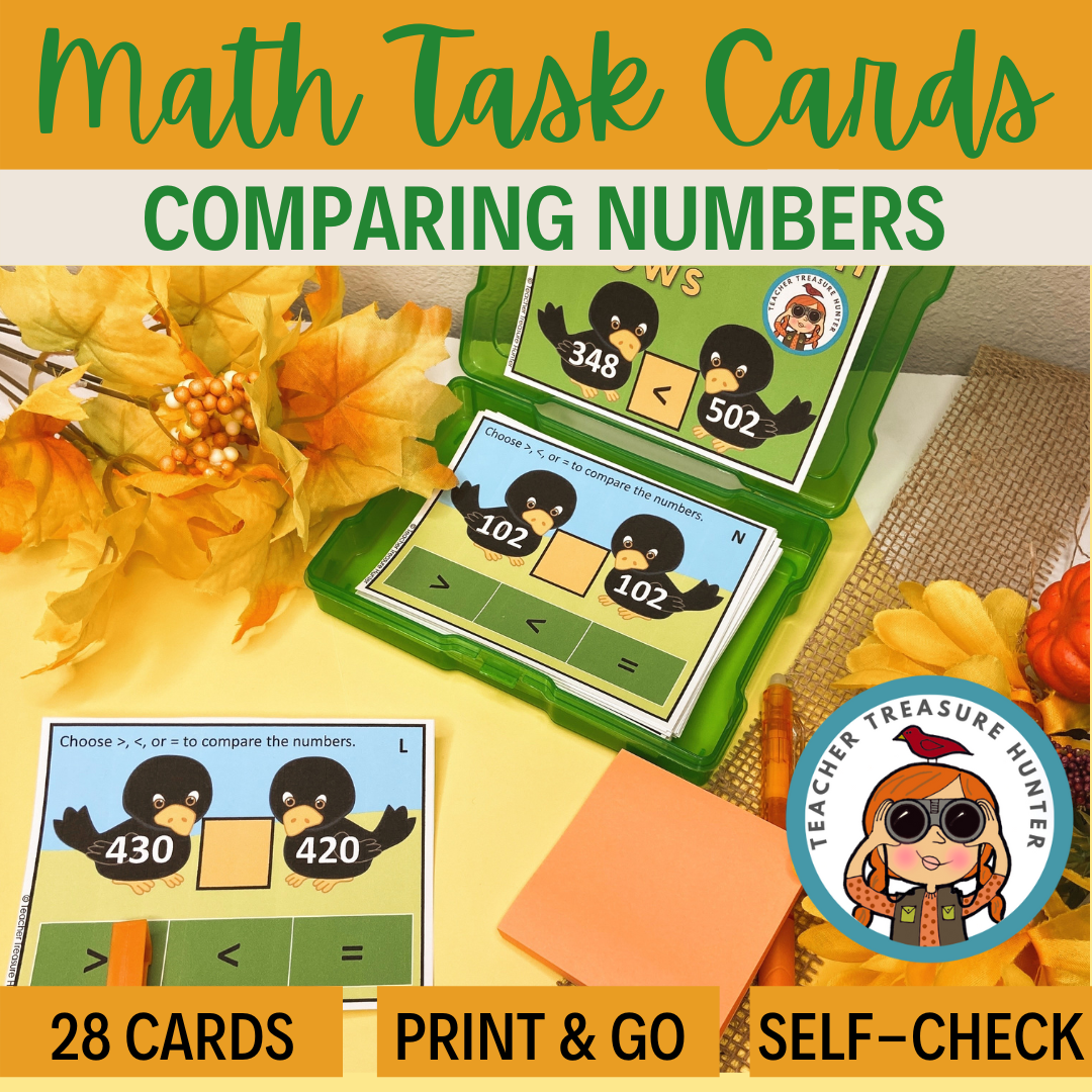 Comparison Crows math task cards for comparing 3-digit numbers