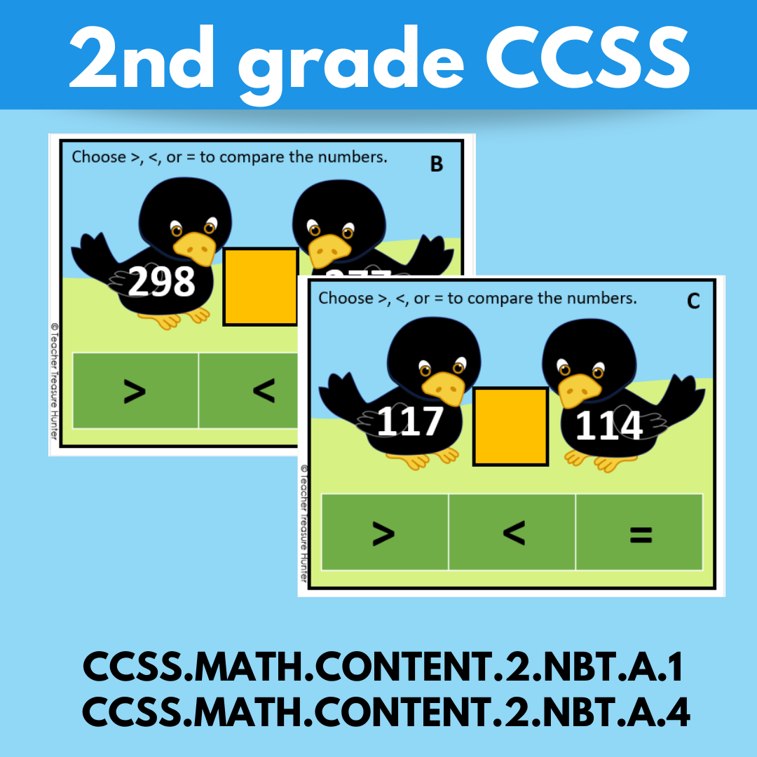 Comparison Crows math task cards for comparing 3-digit numbers