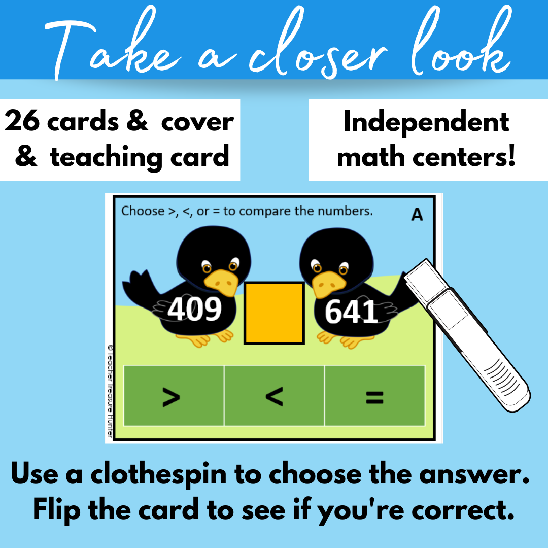 Comparison Crows math task cards for comparing 3-digit numbers