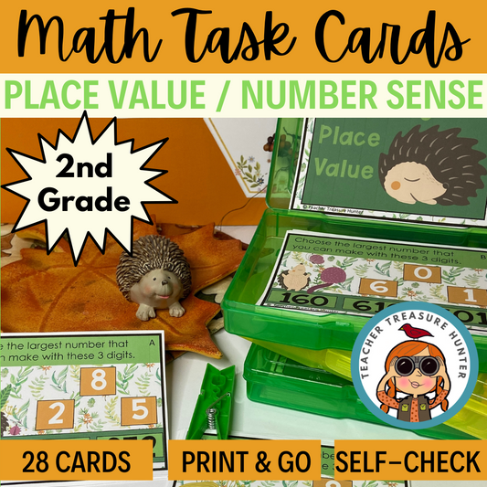Hedgehog Math Place Value and Number Sense task cards