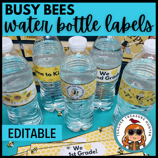 Bee Water Bottle labels for back to school, orientation, open house
